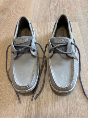 Sperry Men's Light Gray Boat Shoes with Moc Toe
